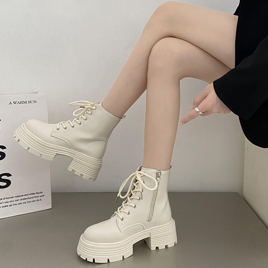 Sock Boot Women - British style white thick soled women's
