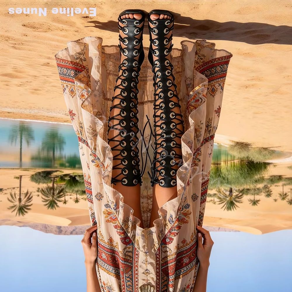 Women Gladiator Knee High Sand - Knee High Boots Women recension och pris
