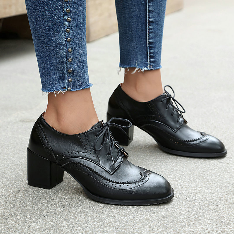 Plus Size 36-48 Brown Black Co - Oxford Lace Up Women recension och pris