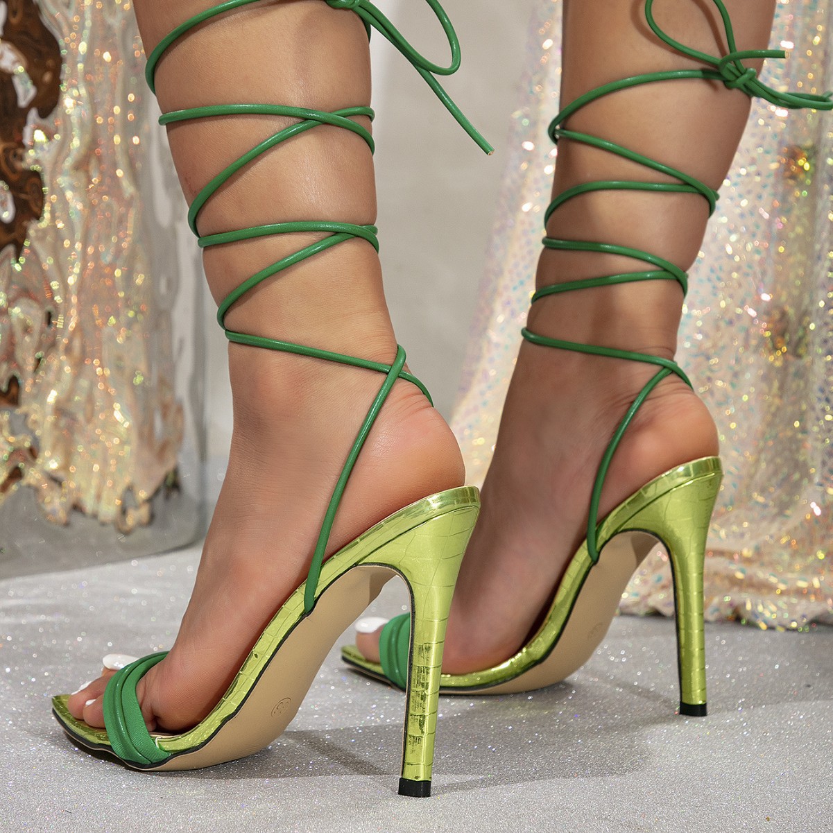 Ladies Green High Heel Sandals - Oxford Lace Up Women recension och pris